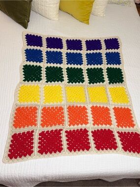 Handmade Colorblock Crochet Granny Square Throw - Rainbow Squares